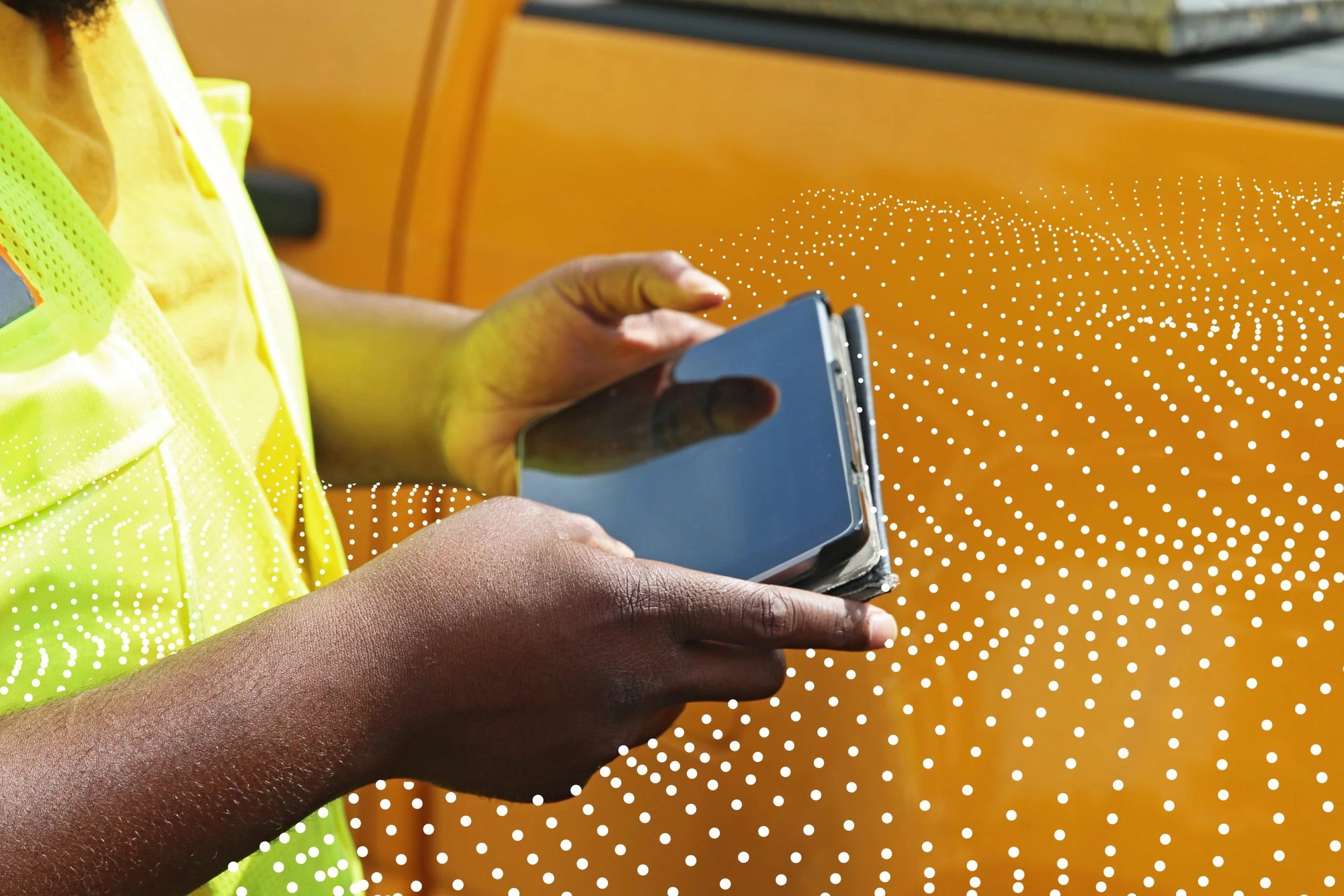Construction worker using a tablet